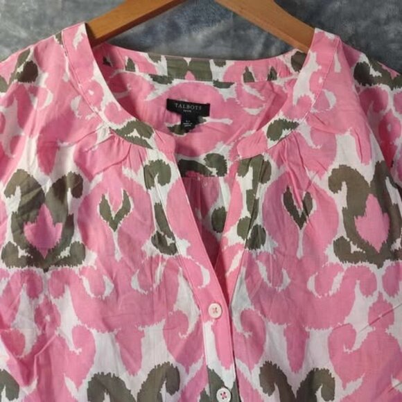 Talbots Petite Pink‎ Ikat Print Tunic Top LP Semi Sheer Preppy Boho 100% Cotton - Picture 6 of 9